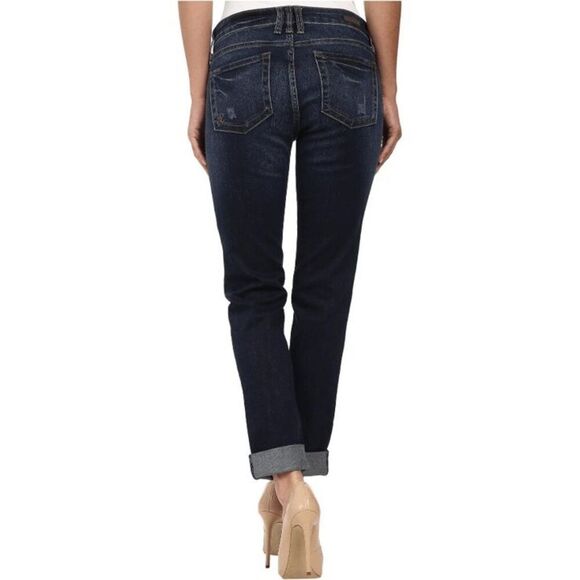 Kut from the Kloth Catherine boyfriend jeans dark blue wash 12 roll up hem - Picture 2 of 12